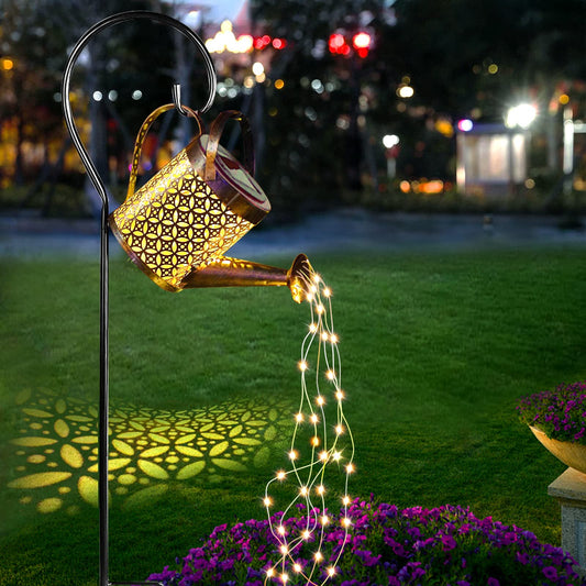 Hanging Solar Watering Can with LED Waterfall